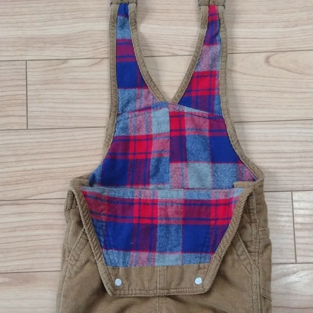 OshKosh B'gosh Tan Corduroy Vestbak Overalls with Flannel Lining 6-9 Months